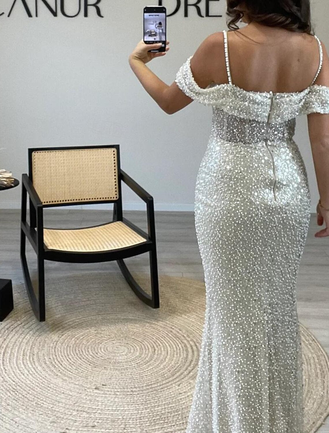 A-Line Prom Dresses Glittering Dress Formal Prom Floor Length Sleeveless Spaghetti Strap Sequined with Pearls Sequin